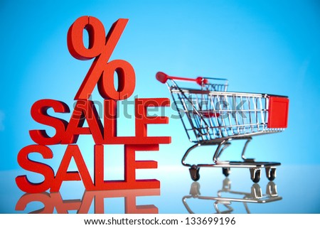 Concept discount, Shopping cart with sale