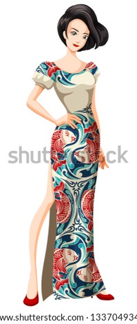 Woman in beautiful dress illustration