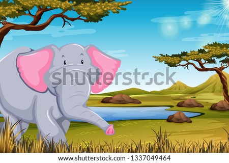 Elephant in african scene illustration