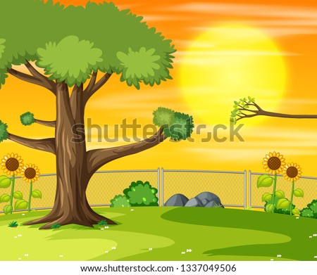 Sunset in park scene illustration