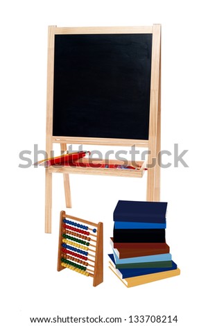 Picture of a classroom with various school stationery.