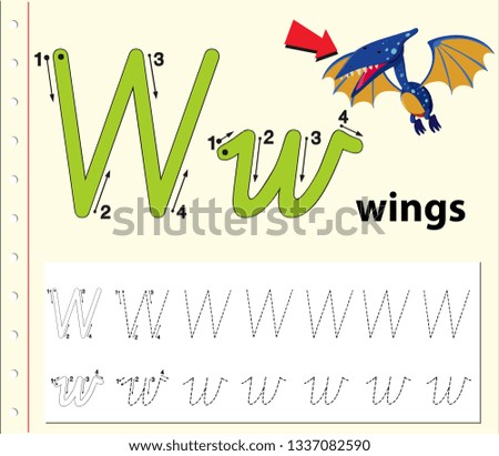 Letter W tracing alphabet worksheets illustration