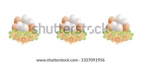 Easter heap of eggs in flowers on white background vector