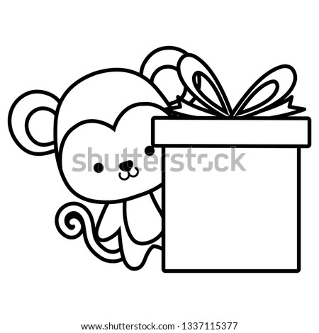 cute and little monkey with gift