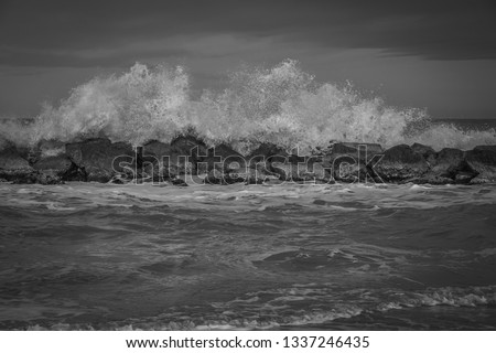 Black and white view of stormy sea in Numana