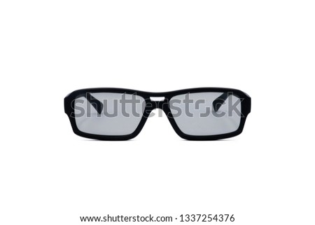 plastic black 3D glasses on white background