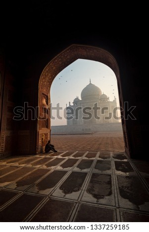 A perfect Sunrise over the Taj Mahal, India. 