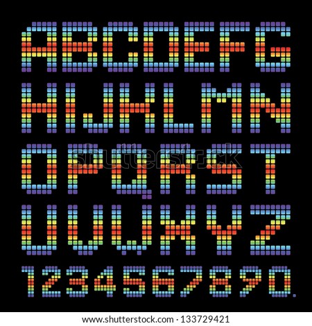 Vector Alphabet Set. Rainbow rounded squares. EPS10
