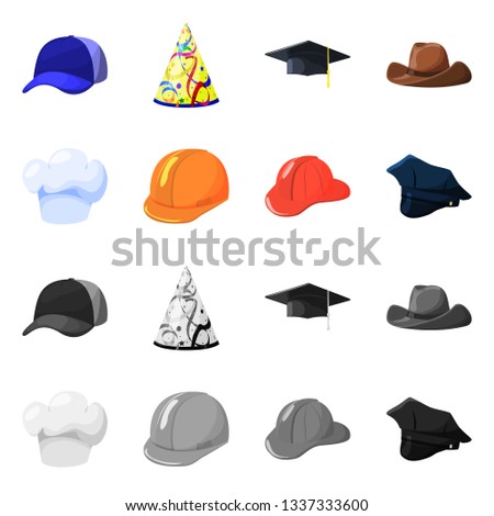 Isolated object of clothing and cap logo. Set of clothing and beret stock vector illustration.