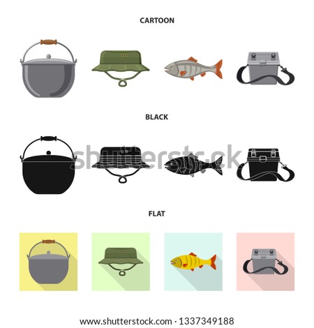 Vector illustration of fish and fishing logo. Collection of fish and equipment stock symbol for web.