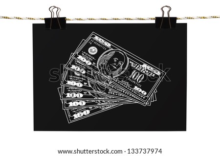 poster with drawing dollars hanging on a rope
