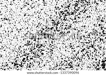 Black and white grungy abstract background. Monochrome glitch surface. Chaotic texture. Diagonal gradient vector background. Retro halftone overlay. Vintage distressed effect. Industrial texture