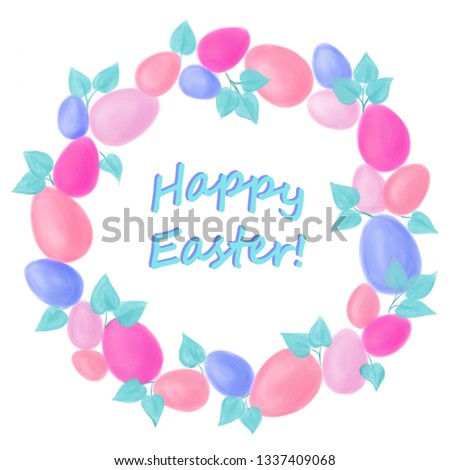 Happy Easter! Colorful Wreath&Eggs Clipart. Useful for cards making.