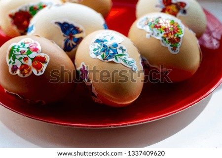 Easter eggs covered with hand drawings. Ukraine. Europe.