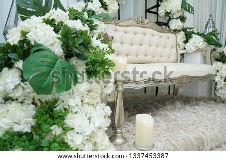 Wedding decorate couches with flowers. Also known as Pelamin at Malaysia - Image