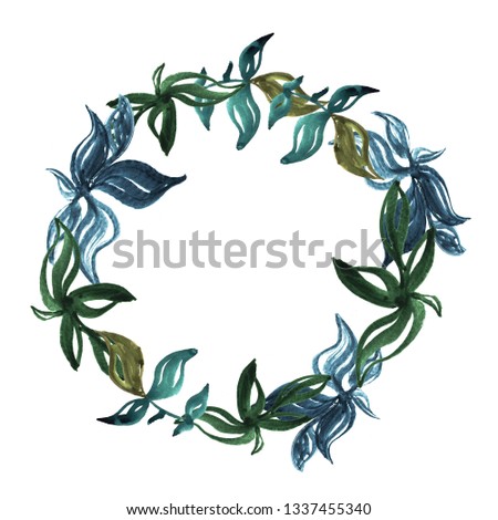 Watercolor wreath of leaves. Handwork. Template for design.