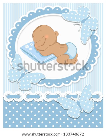 Sleeping African baby boy in a blue frame