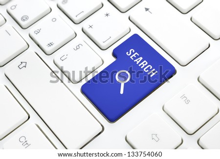 Search business concept, red enter button or key on white keyboard photography.