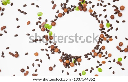 Background composition made of seeds on white background with space for your ideas texts. top view.