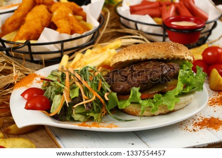 Fresh tasty burger and french fries