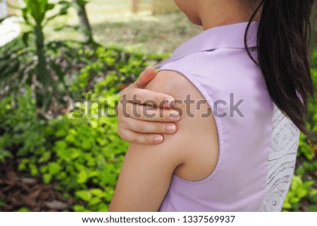 Neck and shoulder pain and muscle injury of woman