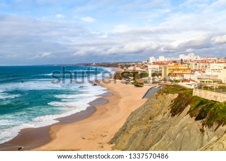 Sight of the Penedo of the Tow-car in the Beach of Santa Cruz in Torres Vedras Portugal Royalty-Free Stock Photo #1337570486