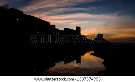 seaside castle and city skylines Royalty-Free Stock Photo #1337574953