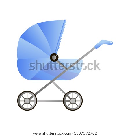 Blue classic stroller for newborns with big visor on white