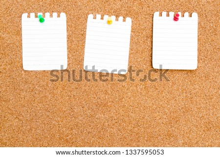 Empty paper sheets with white texture on brown cork board background surface. Copy space for add text or art work designs.