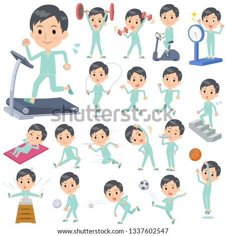 A set of patients, young man on exercise and sports.There are various actions to move the body healthy.It's vector art so it's easy to edit.
