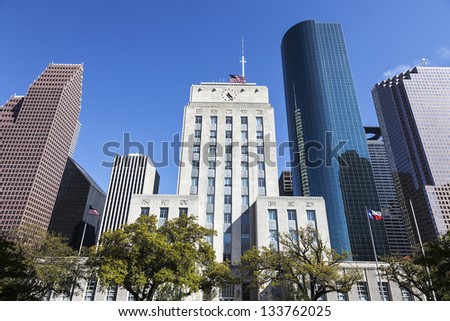 A View of Houston City Hall and Downtown, Texas