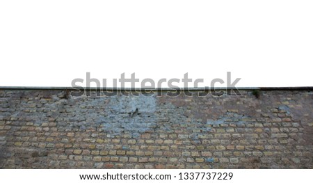Old masonry wall texture, different bricks on cement mortar, ancient structure abstract background with natural defects. Stone fence, vintage construction elements isolated with copy space above.