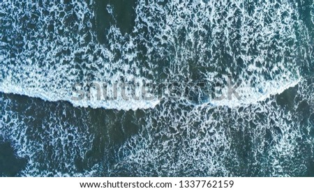 Aerial view of waves in  the Mediterranean sea. Barcelona. Spain. Drone Photo