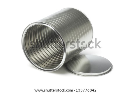 Open Empty Tin Can Lying on White Background