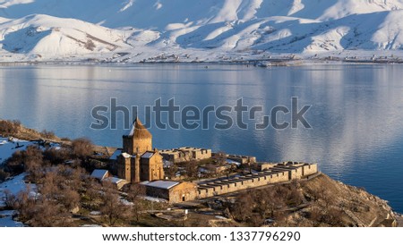 Akdamar island and surp church (Akdamar church) panoramic picture. An important religious place for the Armenian people