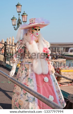 Queen of the costumes in the Carnival of Venice. Royalty-Free Stock Photo #1337797994