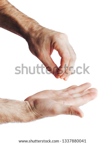 Man hand holding, isolated on white background with clipping path.