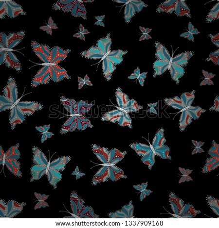 Art butterflies on black, gray and blue colors. Vector illustration. Seamless background of colorful butterflies. Picture for Scrapbooking.