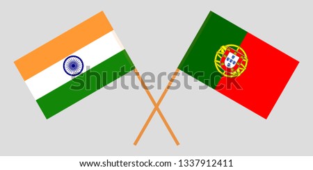 Portugal and India. The Portuguese and Indian flags. Official colors. Correct proportion. Vector illustration
