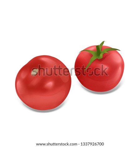 Set of ripe and red tomatoes isolated on white background, Tomato set in realistic style, vector illustration