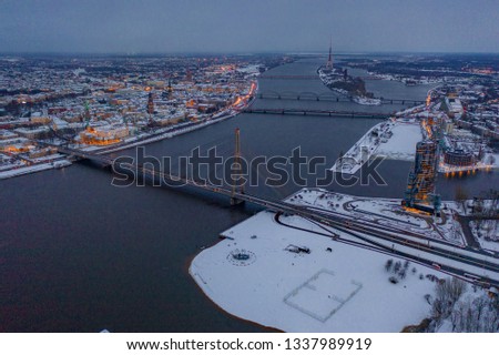 Aerial Riga winter view.