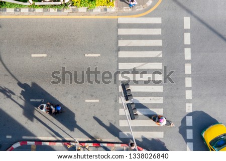 top view of crosswalk and street road in city