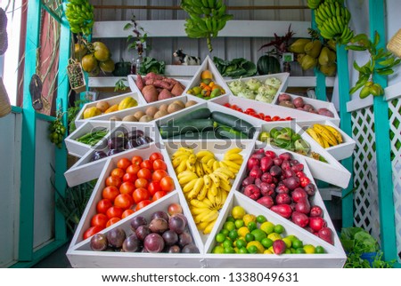 Fresh fruit and vegetables at the local agricultural show Royalty-Free Stock Photo #1338049631