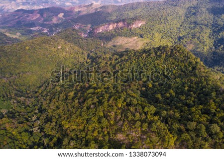 Mountain green forest autumn season aerial view nature landscape