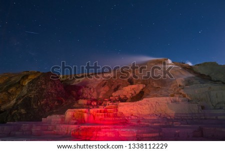 Mammoth hot spring at night, Yellowstone National Park