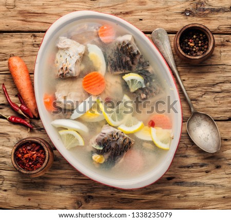 Fish and vegetables aspic.Fish food. Fish dish