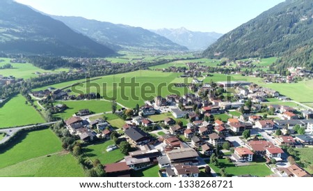 Aerial picture Stumm is municipality in the Schwaz district in Austrian state of Tyrol amd is located at the central valley on the right bank of the Ziller also showing further Zillertal in background