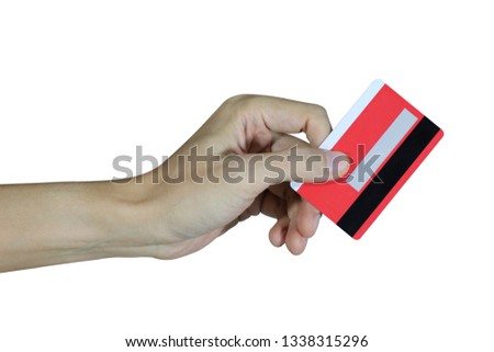 Hand holding credit card on a white background, With clipping path.
