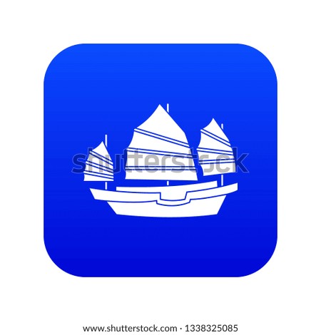 Junk boat icon digital blue for any design isolated on white vector illustration