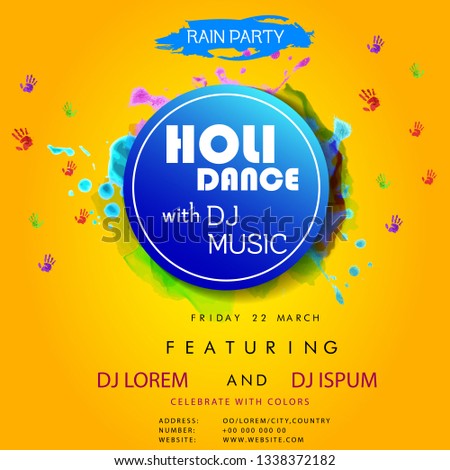 Creative Flyer, Banner or Pamphlet design for Indian Festival of Colours, Happy Holi celebration. illustration of DJ party banner for Holi celebration